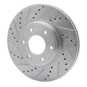 Chevrolet Trailblazer Brake Rotor (1) - Front Left - R1 Concepts - Drilled & Slotted - Silver - `06-`09